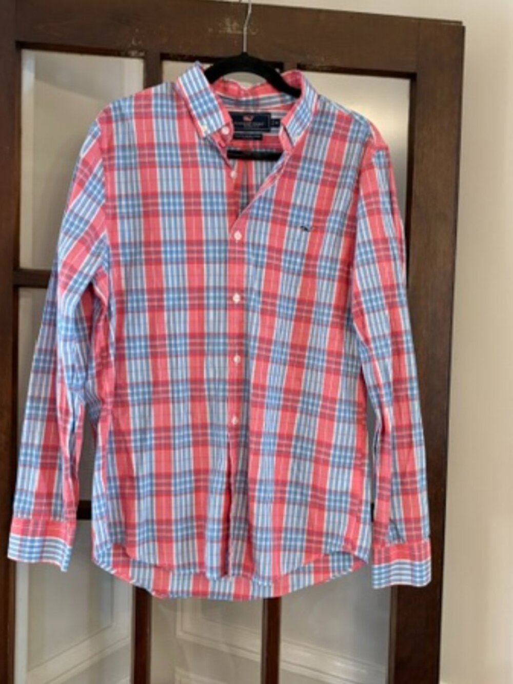 Vineyard Vines Slim Fit Whale Button-Down Shirt in Red and Blue Plaid, Size M